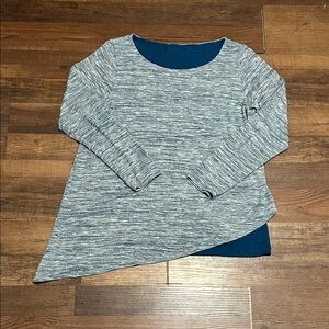 Heathered Gray and Blue Asymmetrical Top - Women’s Large